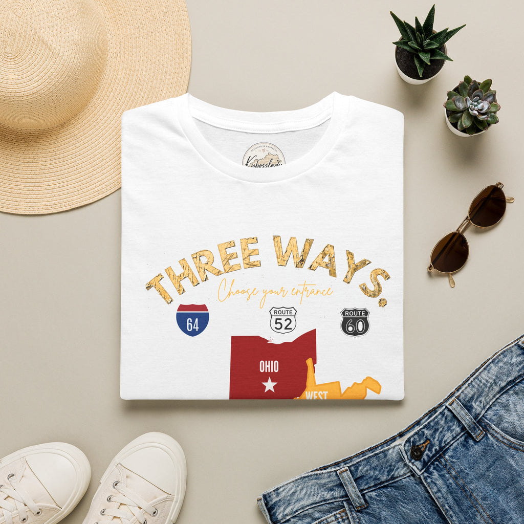 Three Ways Ohio Road Trip T-Shirt — Scenic State Map & Route Signs Tee