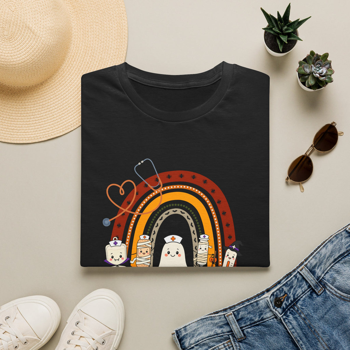 Halloween Rainbow T-Shirt — Cute Candy Corn & Ghosts "Happy Halloween" Tee