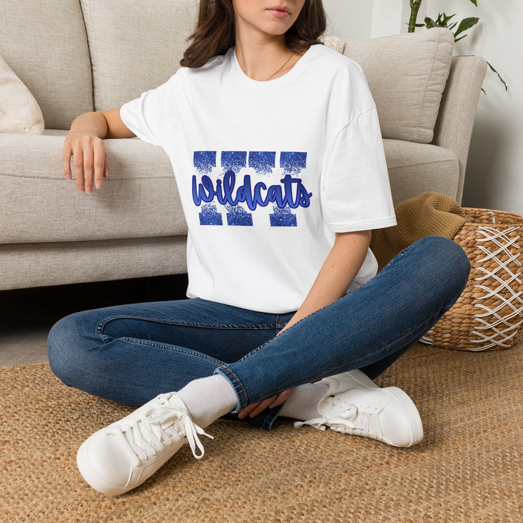 Wildcats Blue Distressed Block Letter T-Shirt — School Spirit Tee