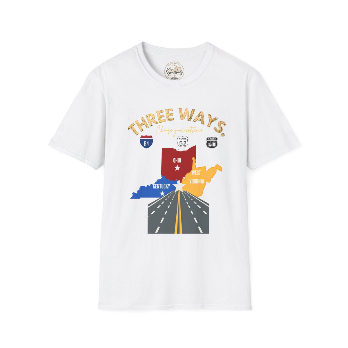 Three Ways Ohio Road Trip T-Shirt — Scenic State Map & Route Signs Tee