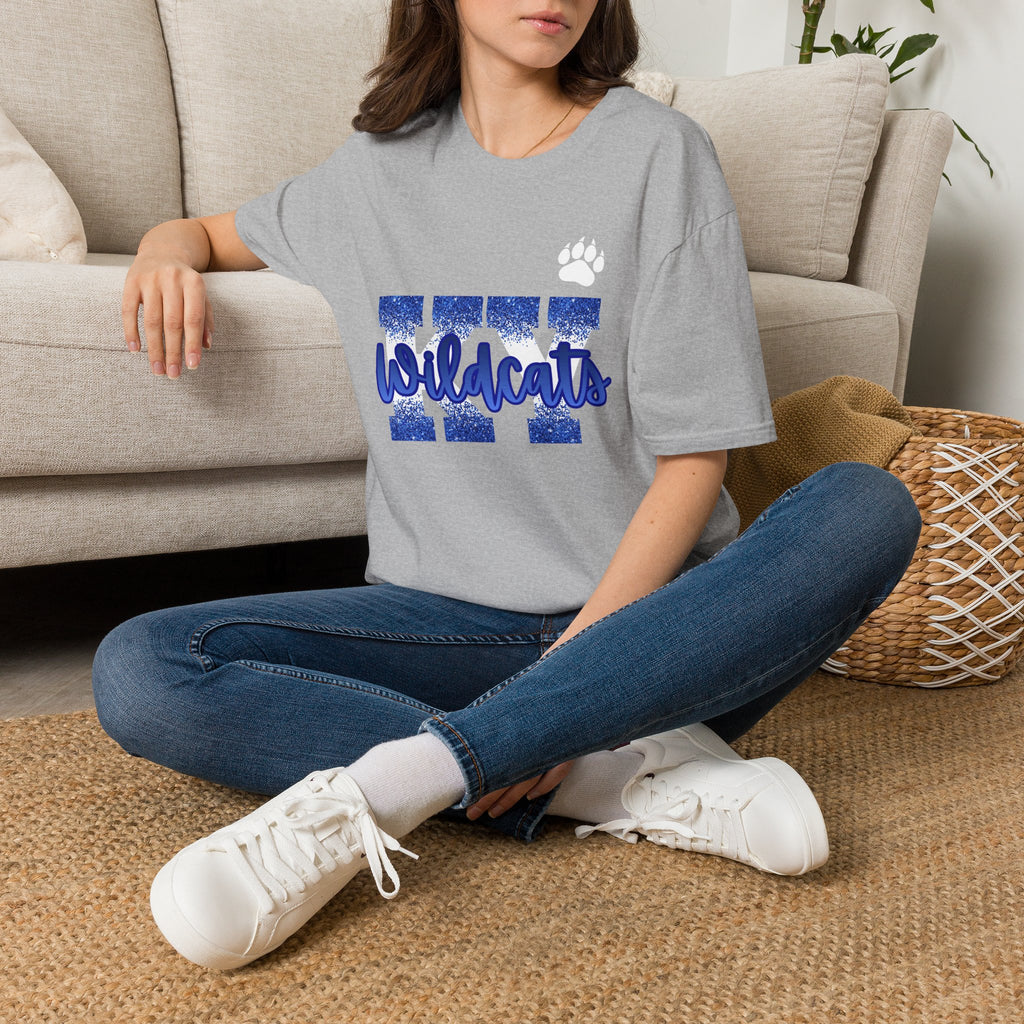 Wildcats Blue Distressed Block Letter T-Shirt — School Spirit Tee