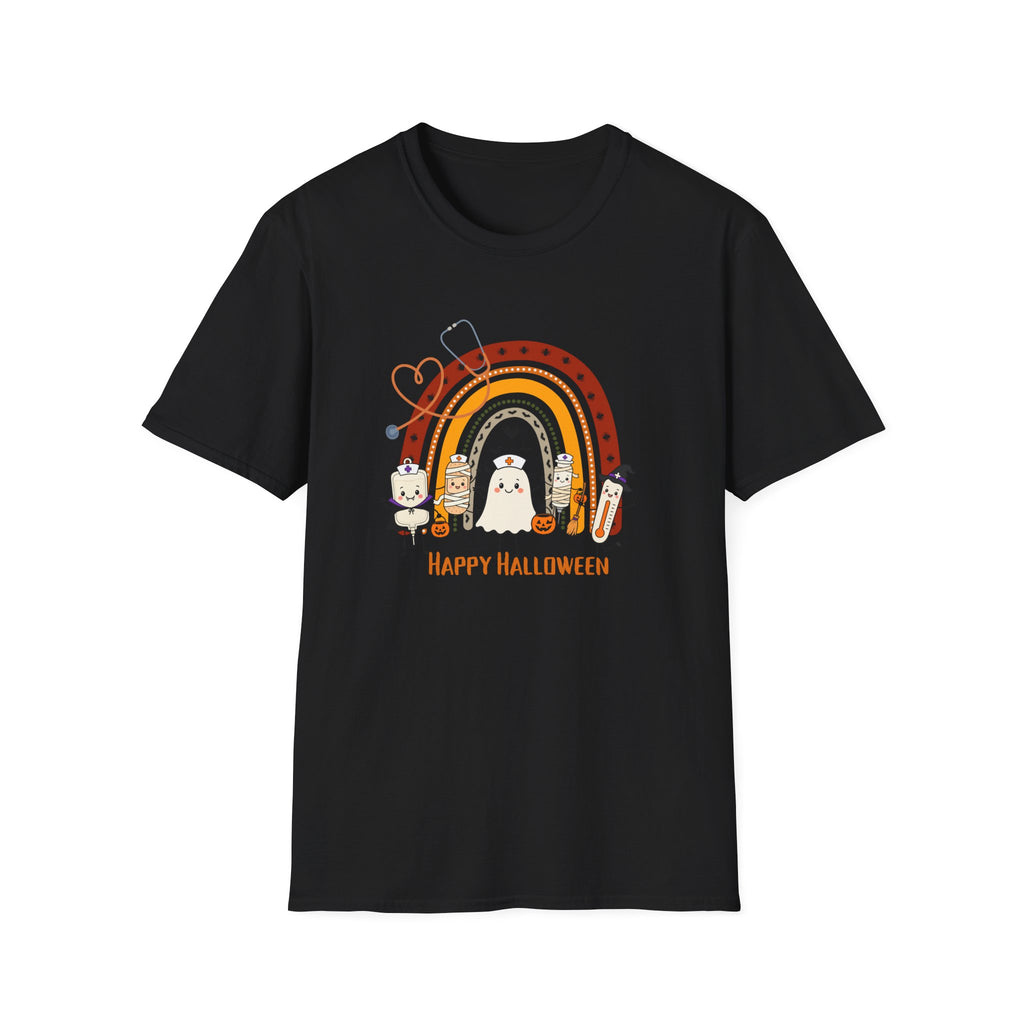 Halloween Rainbow T-Shirt — Cute Candy Corn & Ghosts "Happy Halloween" Tee
