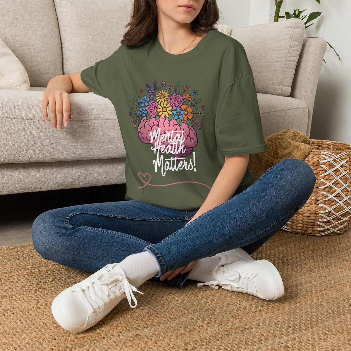 Mental Health Awareness T-Shirt — Floral Brain Design
