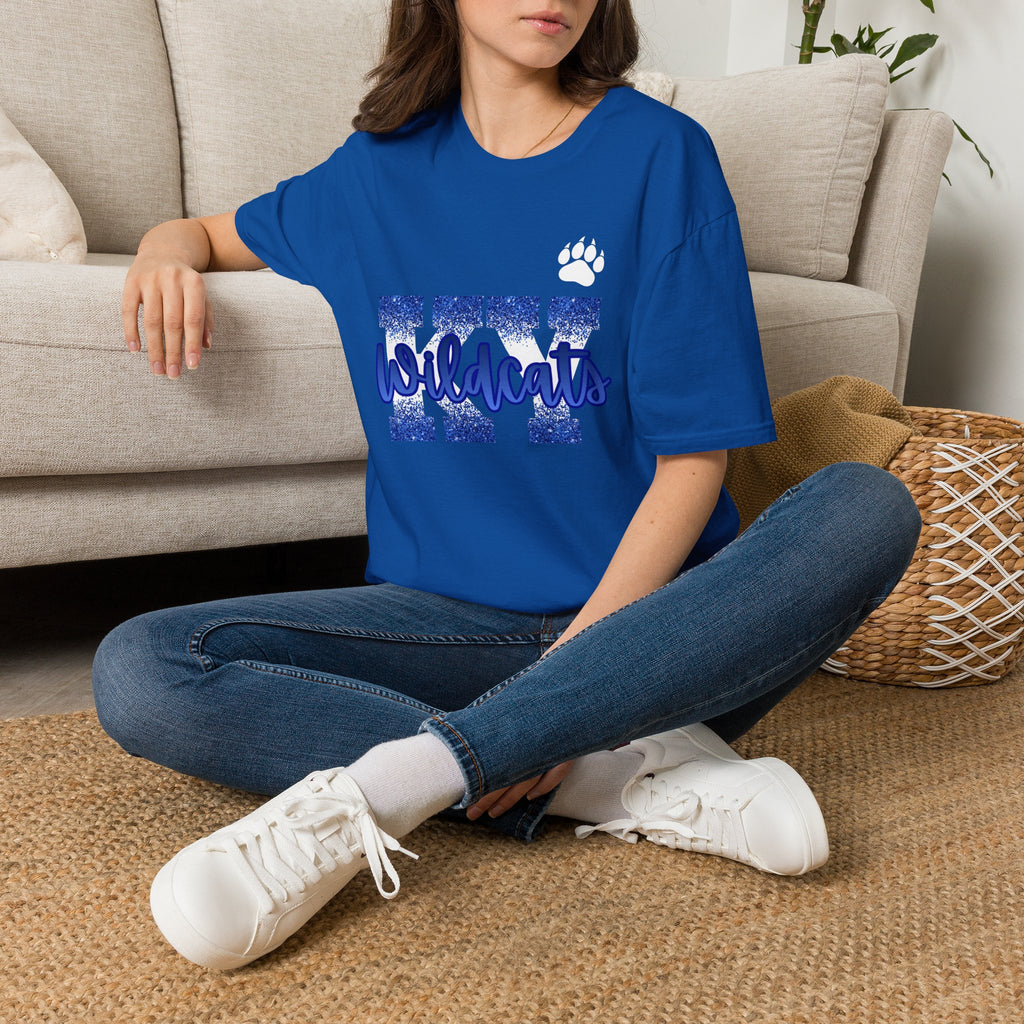 Wildcats Blue Distressed Block Letter T-Shirt — School Spirit Tee