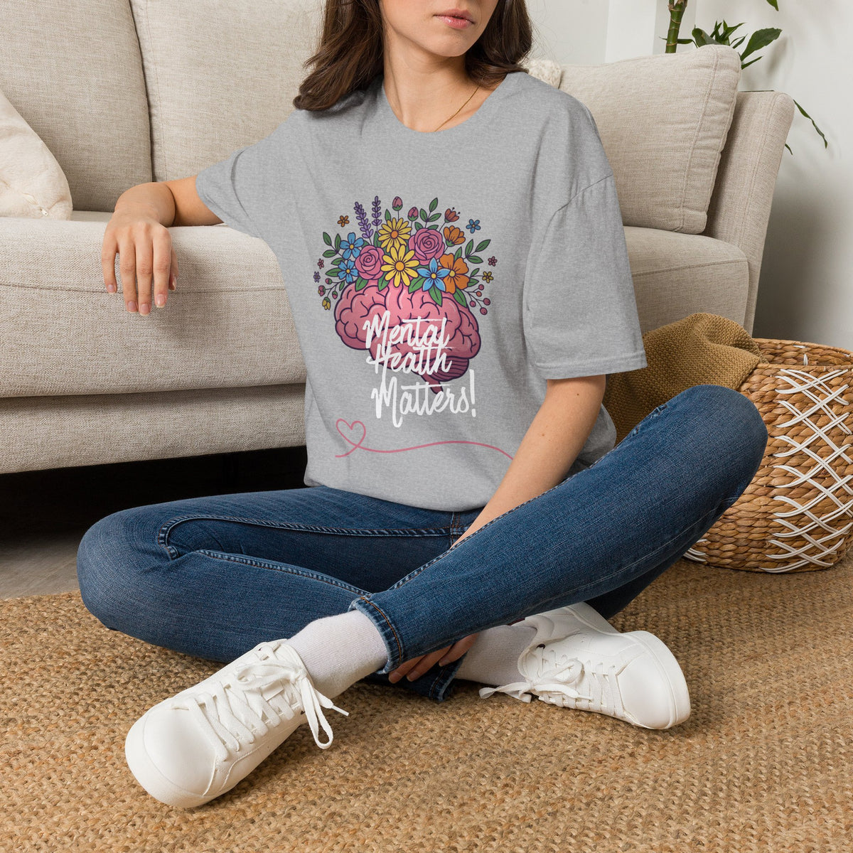 Mental Health Awareness T-Shirt — Floral Brain Design
