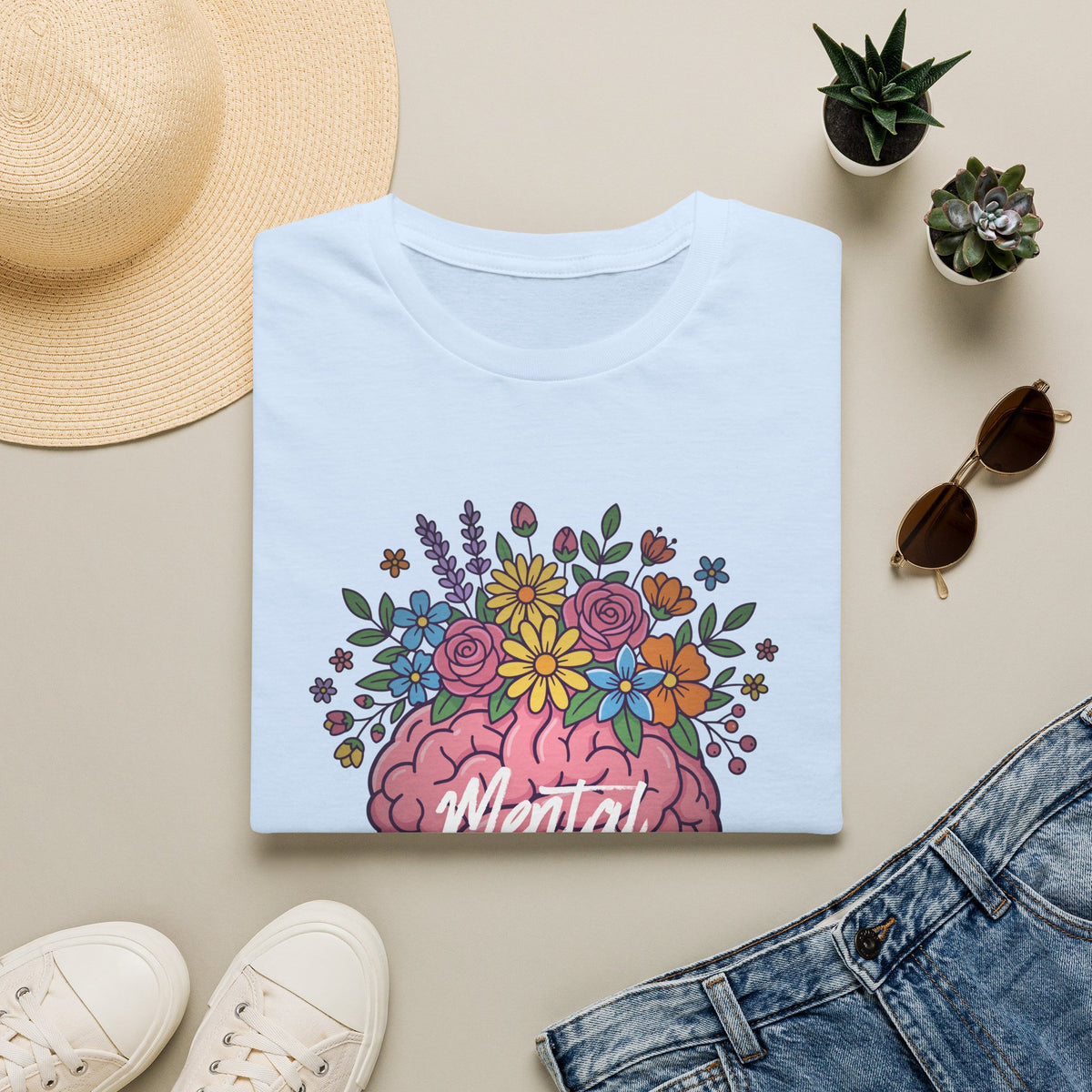 Mental Health Awareness T-Shirt — Floral Brain Design