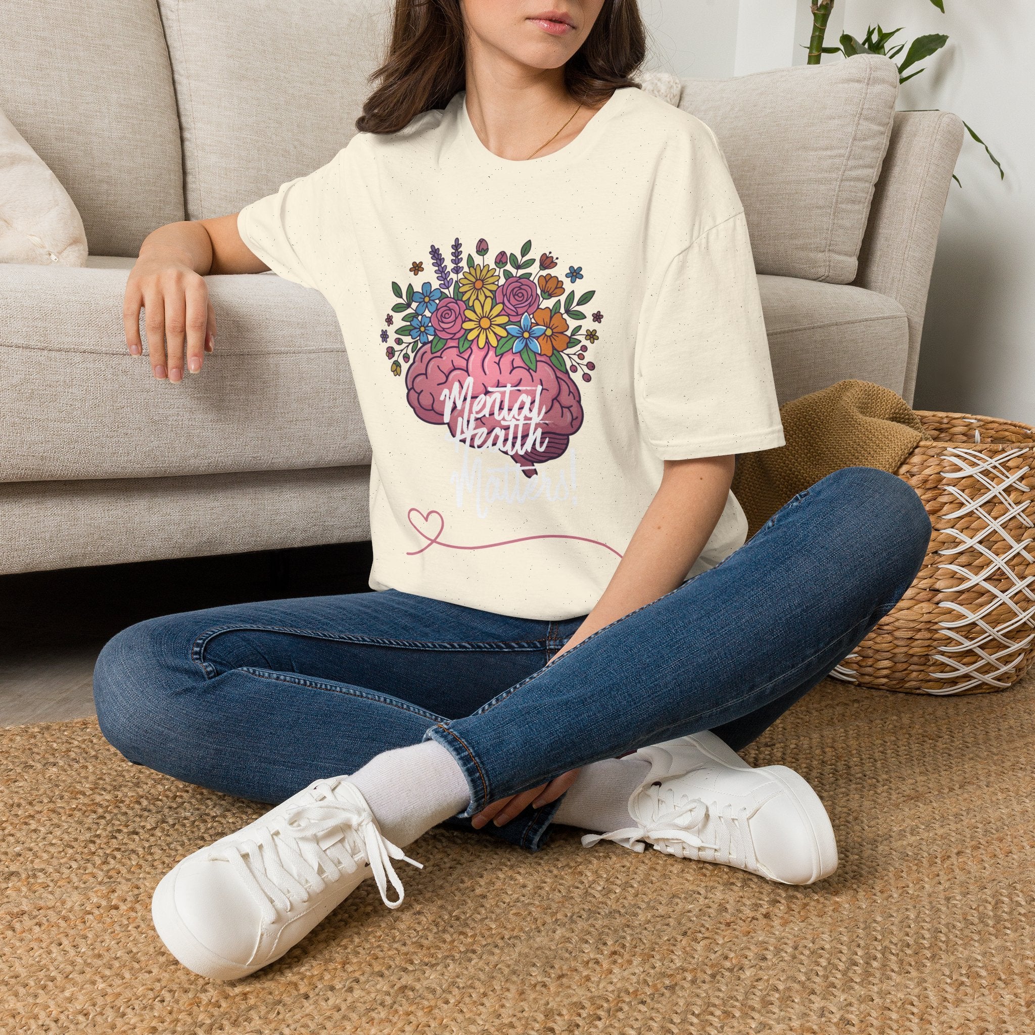 Mental Health Awareness T-Shirt — Floral Brain Design
