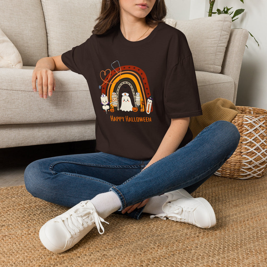 Halloween Rainbow T-Shirt — Cute Candy Corn & Ghosts "Happy Halloween" Tee