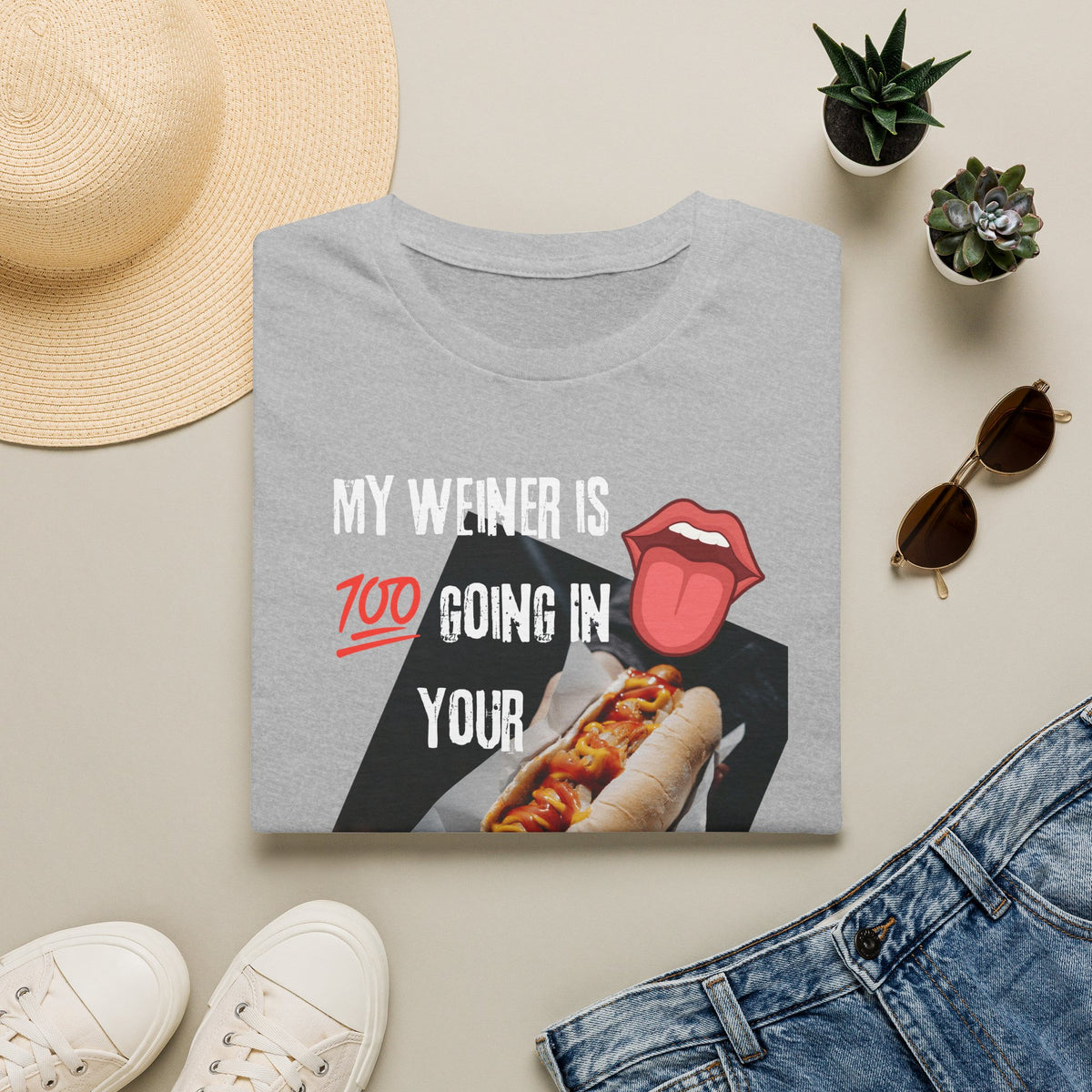 T‑Shirt — “100 Going In Your Mouth” Hot Dog Graphic Tee